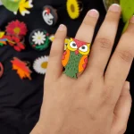 হ্যান্ড পেইন্টিং কাঠের হাতের আংটি – পেঁচা AloKona - 10307
