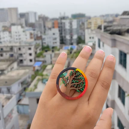 হ্যান্ড পেইন্টিং কাঠের হাতের আংটি – বৃক্ষ AloKona 10308