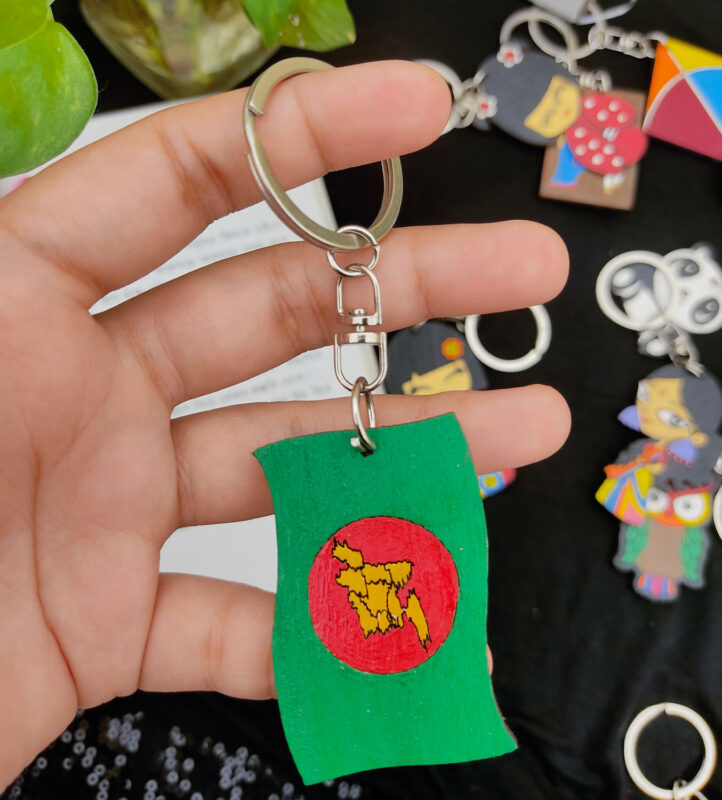 হ্যান্ড পেইন্টিং কাঠের চাবির রিং - পতাকা 10808